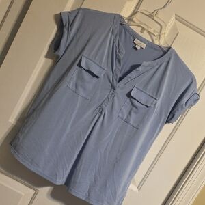 J. Jill Sky Blue Short Sleeve Button Down Shirt